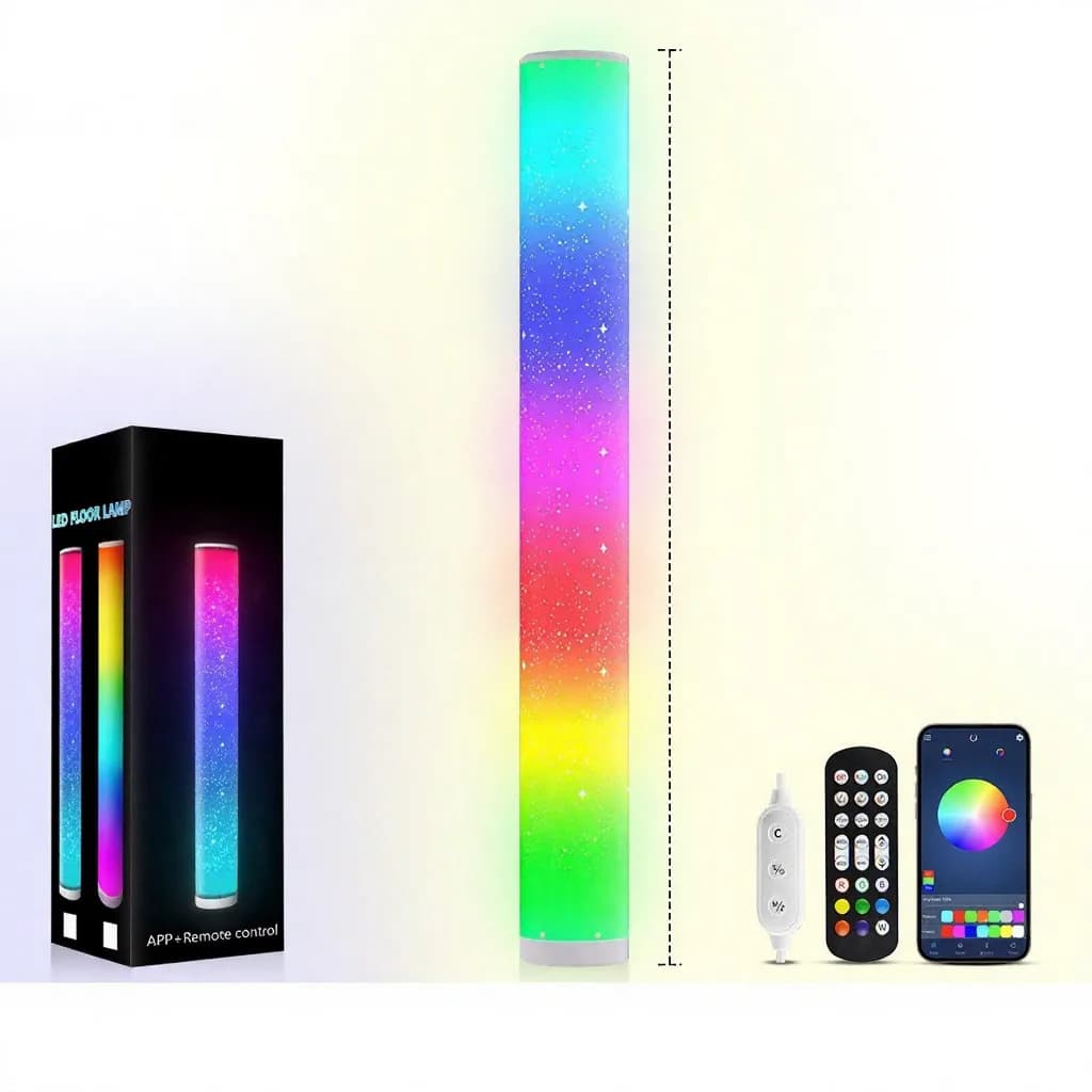 RGB LED подова лампа със звезден мотив, дистанционно и приложение