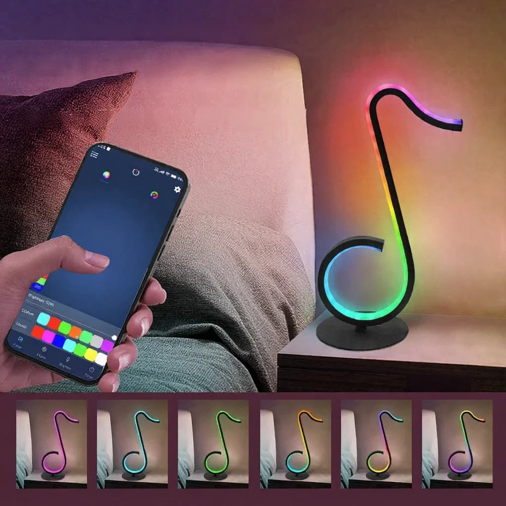 RGB лампа за атмосфера с дизайн на музикална нота, USB захранване и дистанционно управление