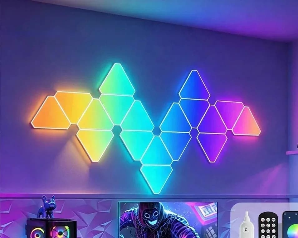 Комплект умни триъгълни LED стенни лампи RGB за гейминг декор