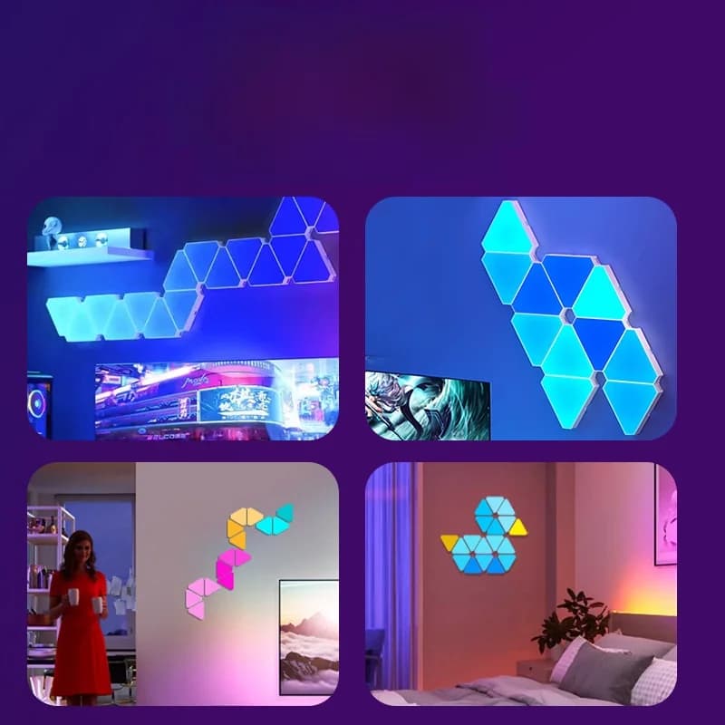Комплект умни триъгълни LED стенни лампи RGB за гейминг декор
