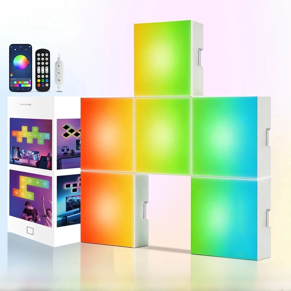 Квадратни RGB панели за синхронизация с музика, стенна атмосферна лампа