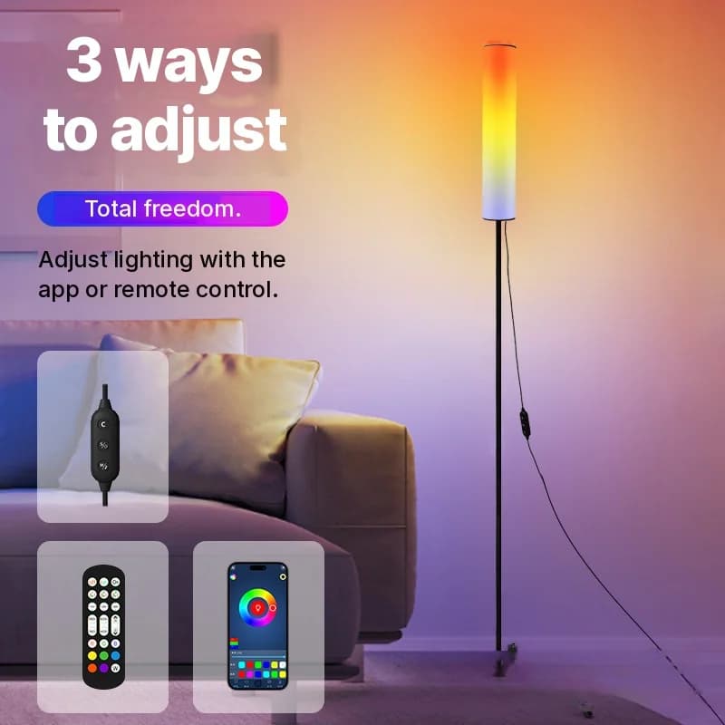 RGB LED подова лампа тип трипод с дистанционно управление за спалня и дневна