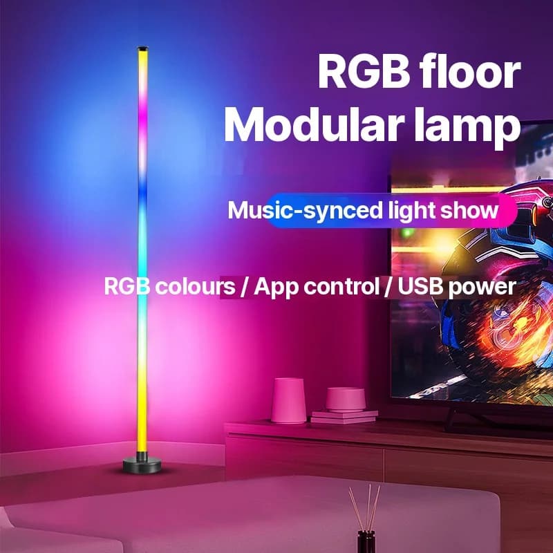RGB LED подова лампа за ъгъл със синхрон с музика, управление чрез приложение и дистанционно