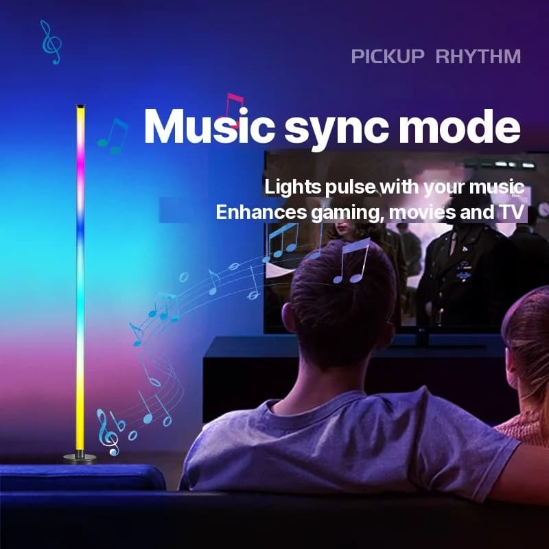 RGB LED подова лампа за ъгъл със синхрон с музика, управление чрез приложение и дистанционно