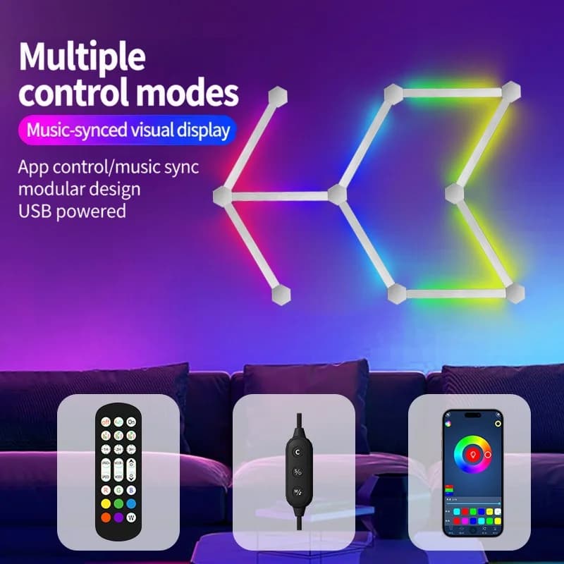 RGB умни модулни LED стенни светлини с управление чрез приложение и синхронизация на музика