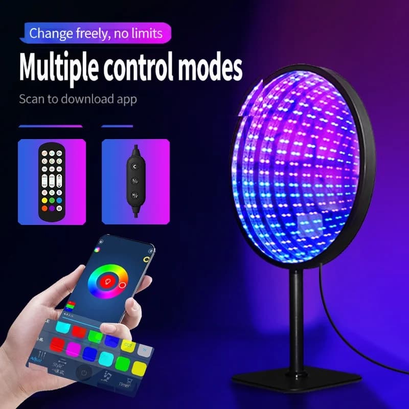 Кръгло акрилно огледало на безкрайността 3D пропаст USB RGB лампа